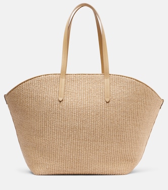Monili leather-trimmed raffia-effect basket bag | Brunello Cucinelli