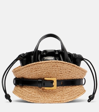 Shuffle Mini leather-trimmed raffia tote bag  | Balmain