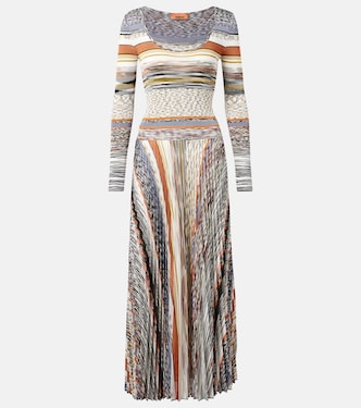 Vestido largo de punto plisado a rayas | Missoni