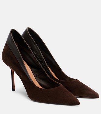 Guanto 85 leather-trimmed suede pumps | Aquazzura