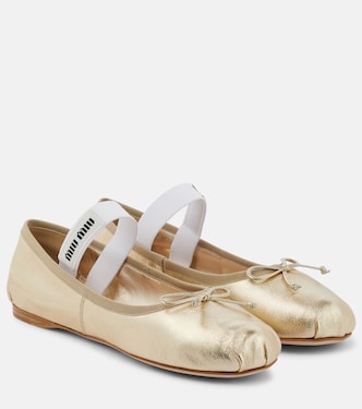 Logo leather ballet flats | Miu Miu