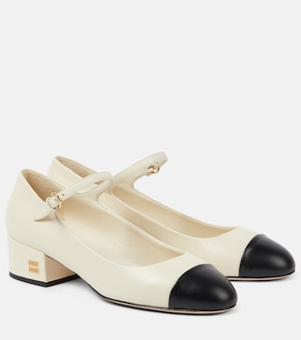 Logo leather Mary Jane pumps | Miu Miu