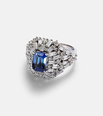 Ring aus 18kt Weißgold mit Diamanten und Saphir | Suzanne Kalan