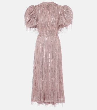 Sequined balloon-sleeve midi dress | Rotate