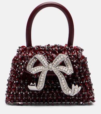 Bow Micro beaded leather tote bag | Self-Portrait
