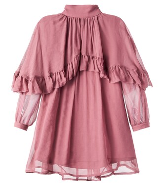Ruffled caped silk dress | Chloé Kids