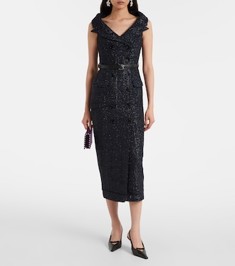 Belted bouclé midi dress | Self-Portrait