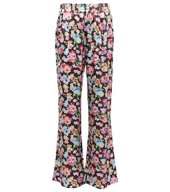 Pantalon évasé en satin à fleurs | Ganni