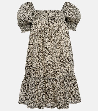 【送料 関税込】Tory Burch Floral smocked cotton minidress Smocked Printed Cotton Mini Dress, Green Bold Flower | Tory