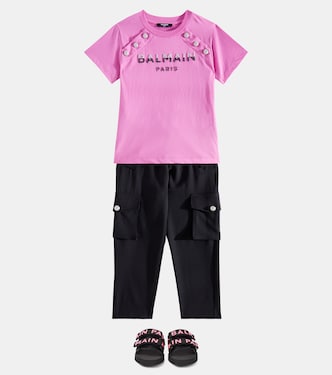 T-shirt in jersey di cotone con logo | Balmain Kids