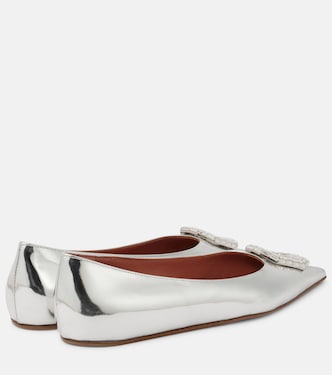 Verzierte Ballerinas Camelia aus Metallic-Leder | Amina Muaddi