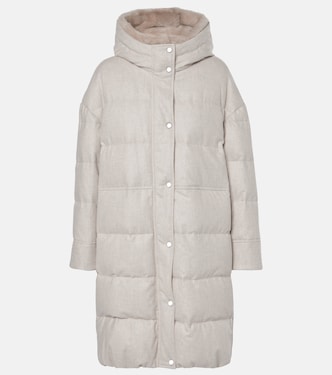 Leather-trimmed wool down coat | Brunello Cucinelli