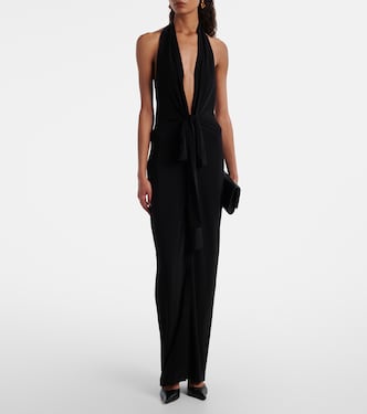 Halterneck velvet maxi dress | Norma Kamali