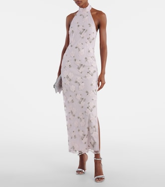 Vestido midi con cuello halter bordado | Rotate