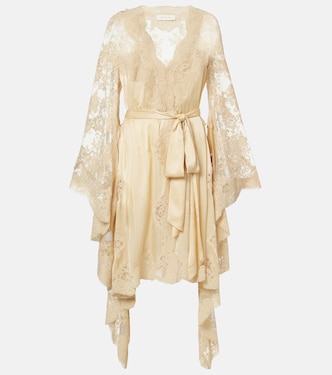 Como lace-trimmed draped silk midi dress | Zimmermann