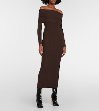 Abito midi in jersey con scollo bardot | Alaïa