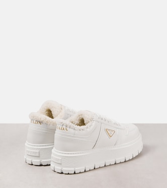 Shearling-lined platform leather sneakers | Prada