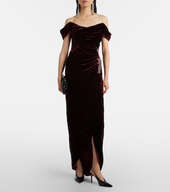 Embellished off-shoulder velvet gown | Costarellos