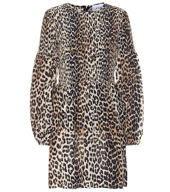 Leopard-print cotton and silk minidress | Ganni