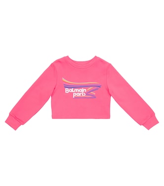Logo cropped cotton sweatshirt | Balmain Kids