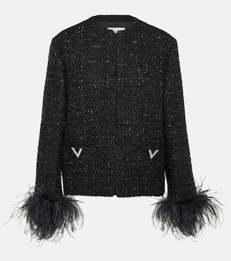 Giacca in tweed con piume | Valentino