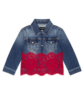 Chaqueta en denim con ribete de encaje | Dolce&Gabbana Kids
