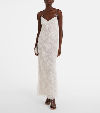 Vestido largo Rebrode de encaje adornado | Blumarine