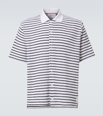 Striped waffle-knit cotton polo shirt | Thom Browne