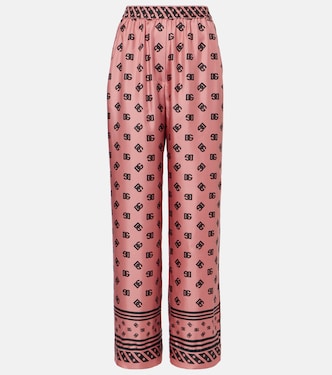 Pantalones palazzo de satén de seda con DG | Dolce&Gabbana