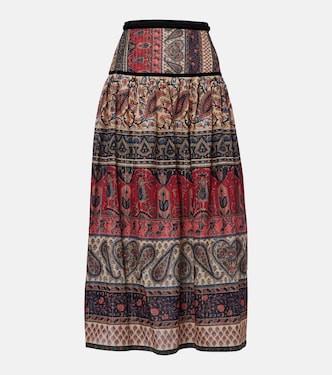 Falda midi en muselina de algodón con paisley | Valentino