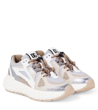 DG mesh-trimmed leather sneakers | Dolce&Gabbana Kids