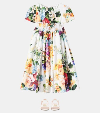 Abito in popeline di cotone con stampa floreale | Dolce&Gabbana Kids