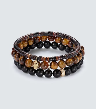 Set aus 3 Armbändern aus Tigerauge mit 14kt Gelbgold und Diamanten | Sydney Evan