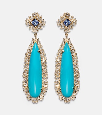 18kt gold drop earrings with sapphires, diamonds and turquoises  | Suzanne Kalan