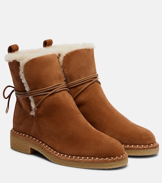 Megeve shearling-trimmed suede ankle boots | Aquazzura