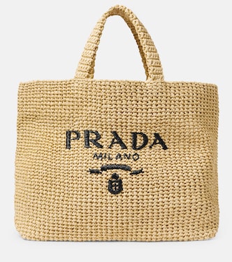 Shopper Medium in rafia con logo | Prada