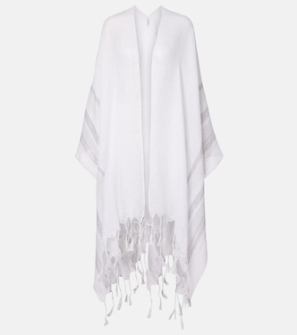 Fringed linen poncho | Brunello Cucinelli