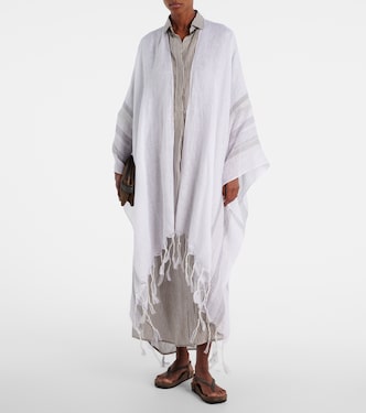 Fringed linen poncho | Brunello Cucinelli