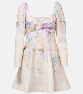 Dawning floral puff-sleeve linen minidress | Zimmermann