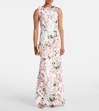 Robe longue en guipure à fleurs | Oscar de la Renta