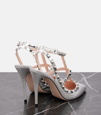 Rockstud 100 leather-trimmed glitter pumps | Valentino Garavani