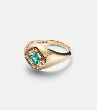 Signet Mini 18kt gold ring with emerald and diamonds | Suzanne Kalan