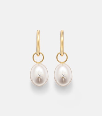 14kt gold drop earrings with pearls and diamonds | Mateo