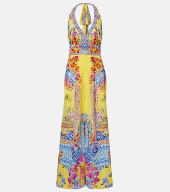 Embellished halterneck silk crêpe jumpsuit | Camilla