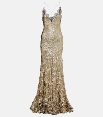 Lace-trimmed silk-blend gown | Roberto Cavalli