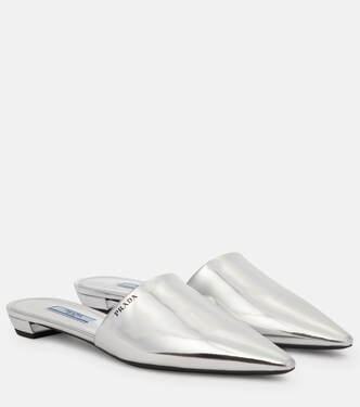 Metallic leather slippers | Prada