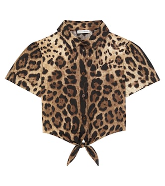 Chemise raccourcie en coton à motif léopard | Dolce&Gabbana Kids