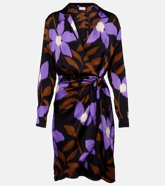 Printed satin wrap dress | Velvet