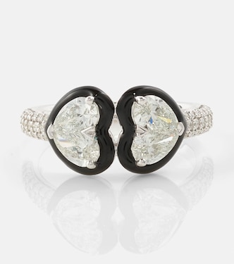 Twin Heart 18kt white gold ring with diamonds | Kamyen