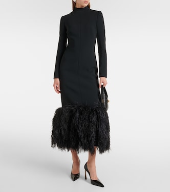 Abito midi in cady con piume | David Koma